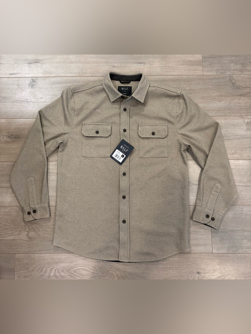 NWT BYLT Premium Basics Coastal Overshirt Sawdust Button Up Shacket Men’s L